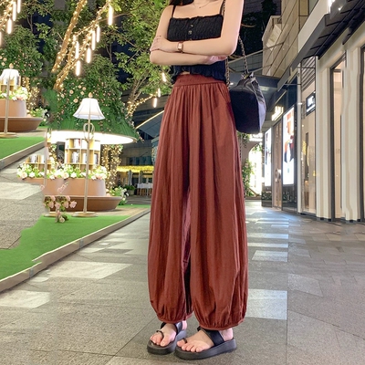 冰丝山本阔腿灯笼裤子女夏广州十三行彩色休闲穿搭九分哈伦裤秋装