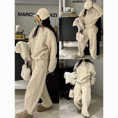 大码300斤韩系宽松休闲运动套装男女装秋冬季圆领卫衣卫裤两件套2