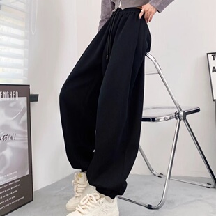 女春季 运动裤 裤 子宽松显瘦休闲裤 300斤大码 直筒阔腿卫裤 胖mm美式