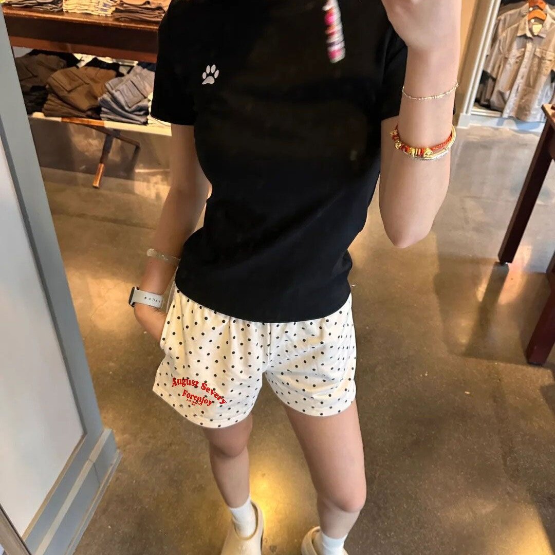 韩系学院风波点印花短裤女夏季薄款宽松休闲百搭小众设计三分热裤