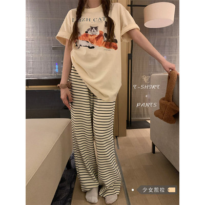 bf慵懒风黑白条纹阔腿裤女冬季新款宽松垂感休闲运动长裤遛弯裤子