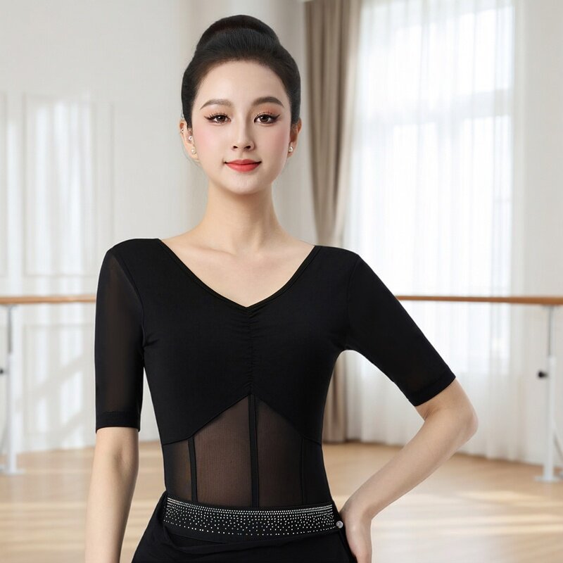 形体训练服上衣女连体春夏季2026新款莫代尔模特走秀舞蹈服带胸垫