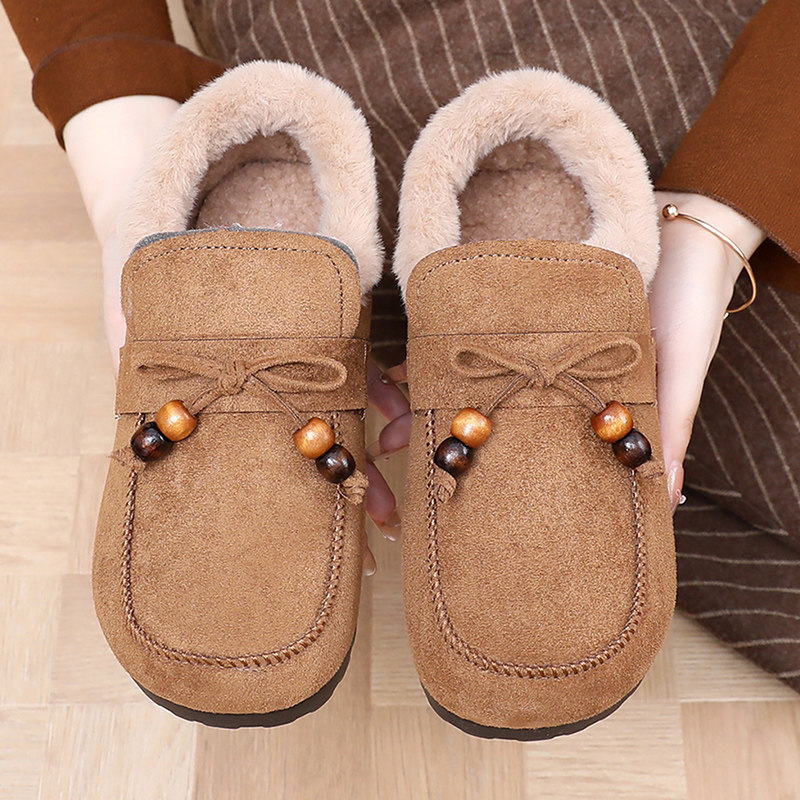 勃肯鞋女秋冬加绒保暖豆豆鞋2025新款一脚蹬毛毛鞋平底休闲妈妈鞋,女鞋,棉鞋,淘宝优惠券,粉丝福利购,淘宝优惠卷