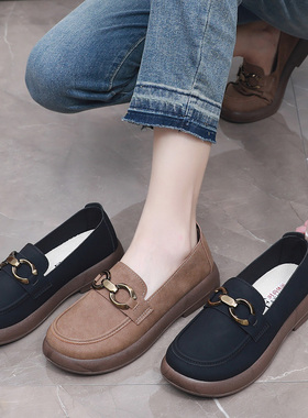 春秋女工作上班豆豆鞋软底防滑轻便时尚妈妈鞋老北京布鞋女乐福鞋