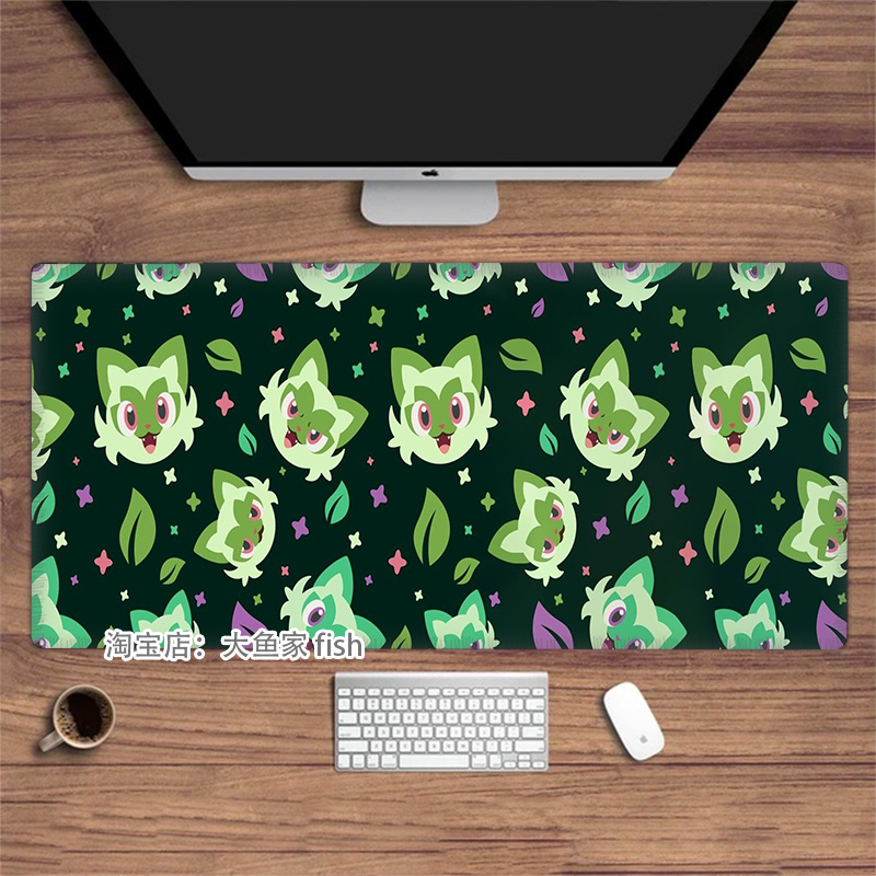 可爱新叶喵 宝可梦 大号动漫鼠标垫办公桌垫 锁边鼠标垫 防滑耐磨