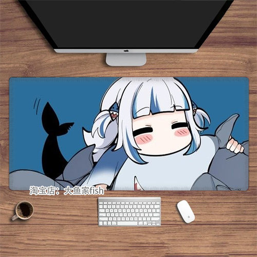 GAWR·GURA鲨鱼噶呜古拉 鼠标垫 大号办公桌桌垫 锁边鼠标垫 防滑