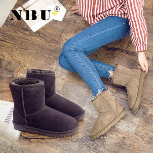 窝窝鞋 加绒保暖网红面包鞋 真皮雪地靴女中筒靴加厚冬季 2025年新款