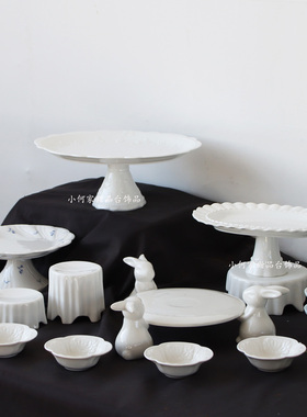 法式白色甜品台高脚陶瓷蛋糕架西餐厅点心盘甜品店甜品玻璃容器
