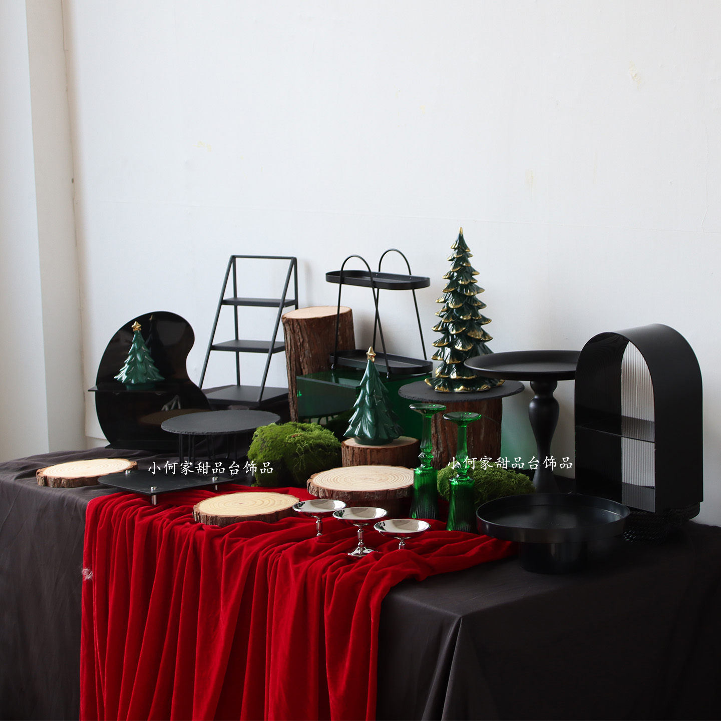 圣诞新年甜品台展示架木质甜品架子黑色铁艺蛋糕架黑红绿婚礼茶歇