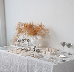 侘寂风甜品台银色老钱风展示架黄洞石秩序美拉德色系婚礼甜品架子