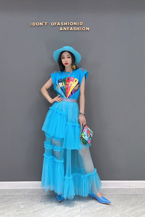 休闲气质收腰网纱淑女两件套装 时尚 潮 新款 2026春季