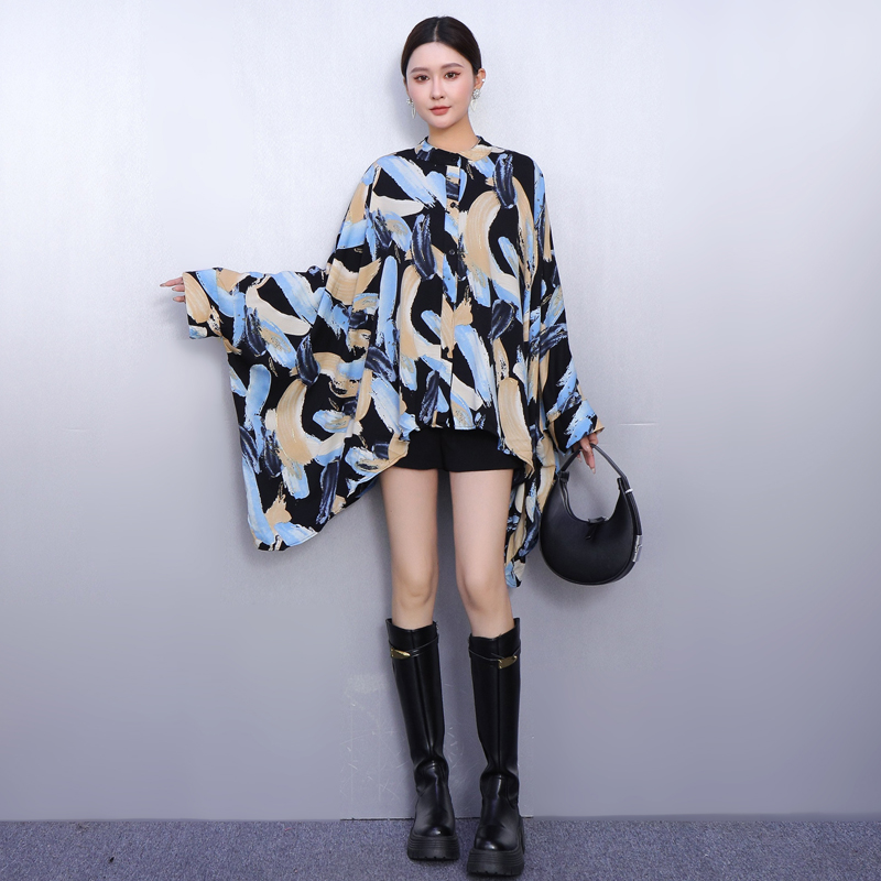 2025秋新款女衬衫宽松立领水墨