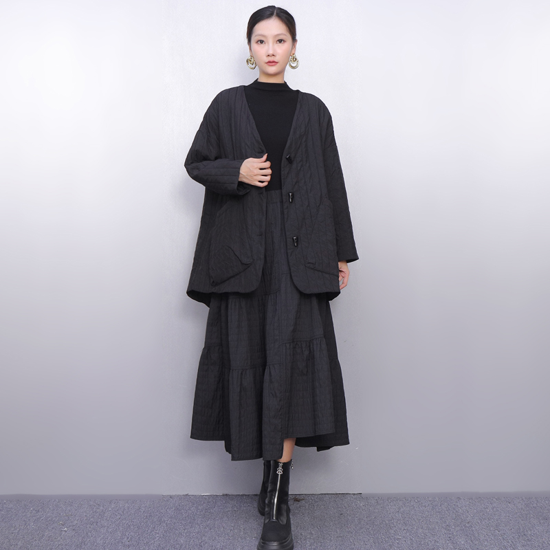 菱格夹棉中长款棉服时尚休闲复古