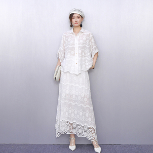 半身裙时尚 小众设计感2025夏新款 蕾丝衬衫 女套装 两件套潮 宽松大码