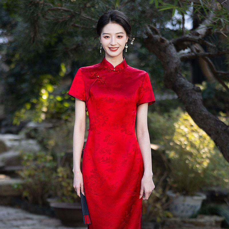 高档提花改良旗袍新中式喜妈妈