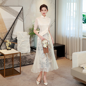 女连衣裙白色日常时尚 2025年新款 感 旗袍气质长款 改良版 夏季 年轻款