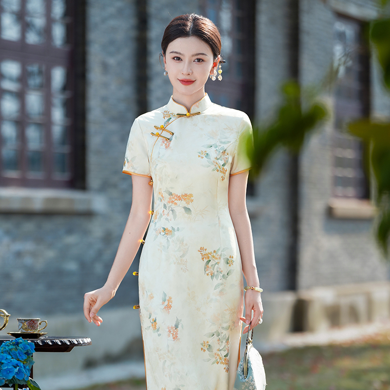 黄色新中式复古旗袍改良2025新款