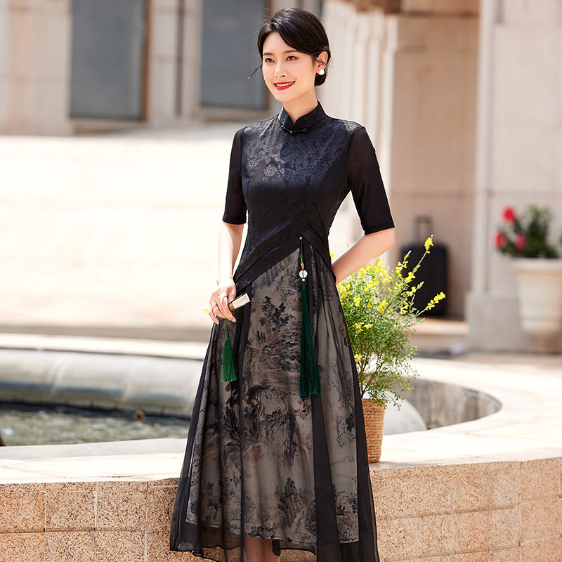 莹杉设计感长款丝绸年轻款旗袍