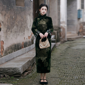 复古绿色遮肉设计改良高级感新中式 旗袍冬季 气质修身 国风加绒加厚