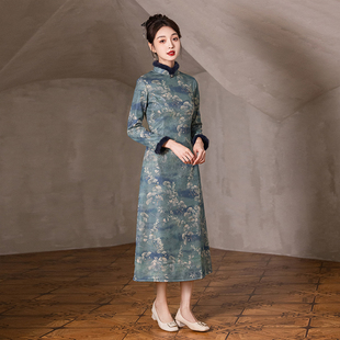 连衣裙2025年秋冬新款 显瘦日常穿 加绒加厚气质妈妈女旗袍奥黛修身