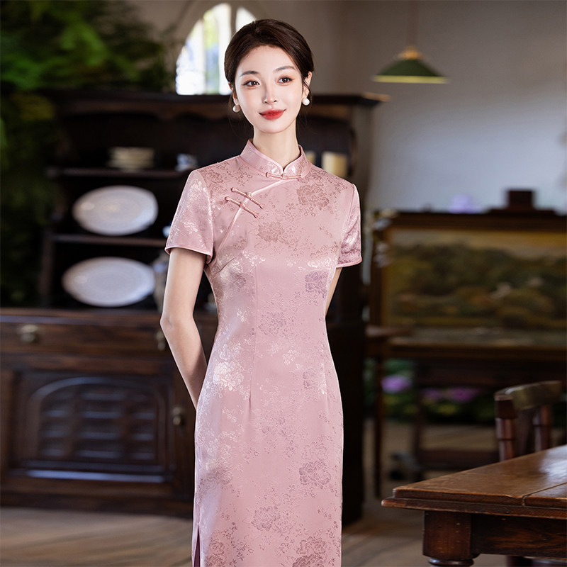 粉色印花旗袍2025新款春夏季优雅高贵年轻女中式订婚结婚礼服日常,女装/女士精品,旗袍,淘宝优惠券,粉丝福利购,淘宝优惠卷