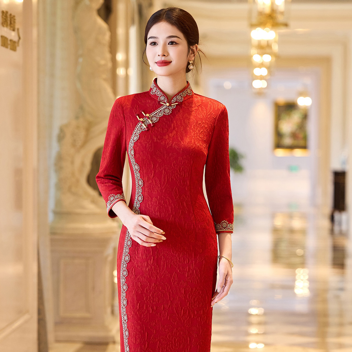 大红色精致旗袍2025年秋季新款新娘结婚敬酒服中国风复古喜婆婆女