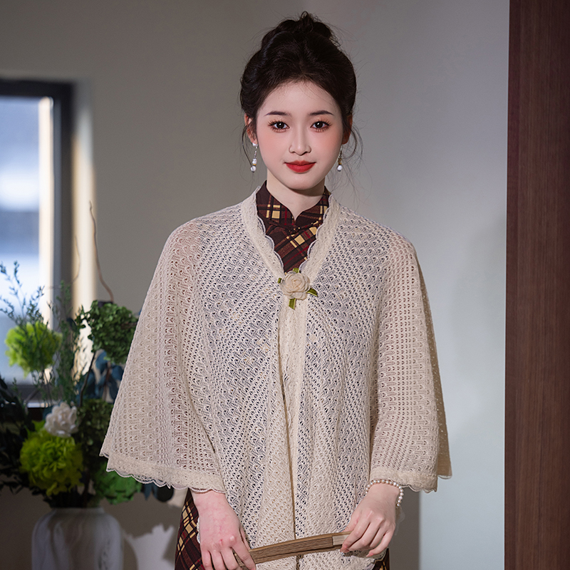 花样年华旗袍披肩外搭夏季高端斗篷民族风蕾丝开衫薄款外套日常穿