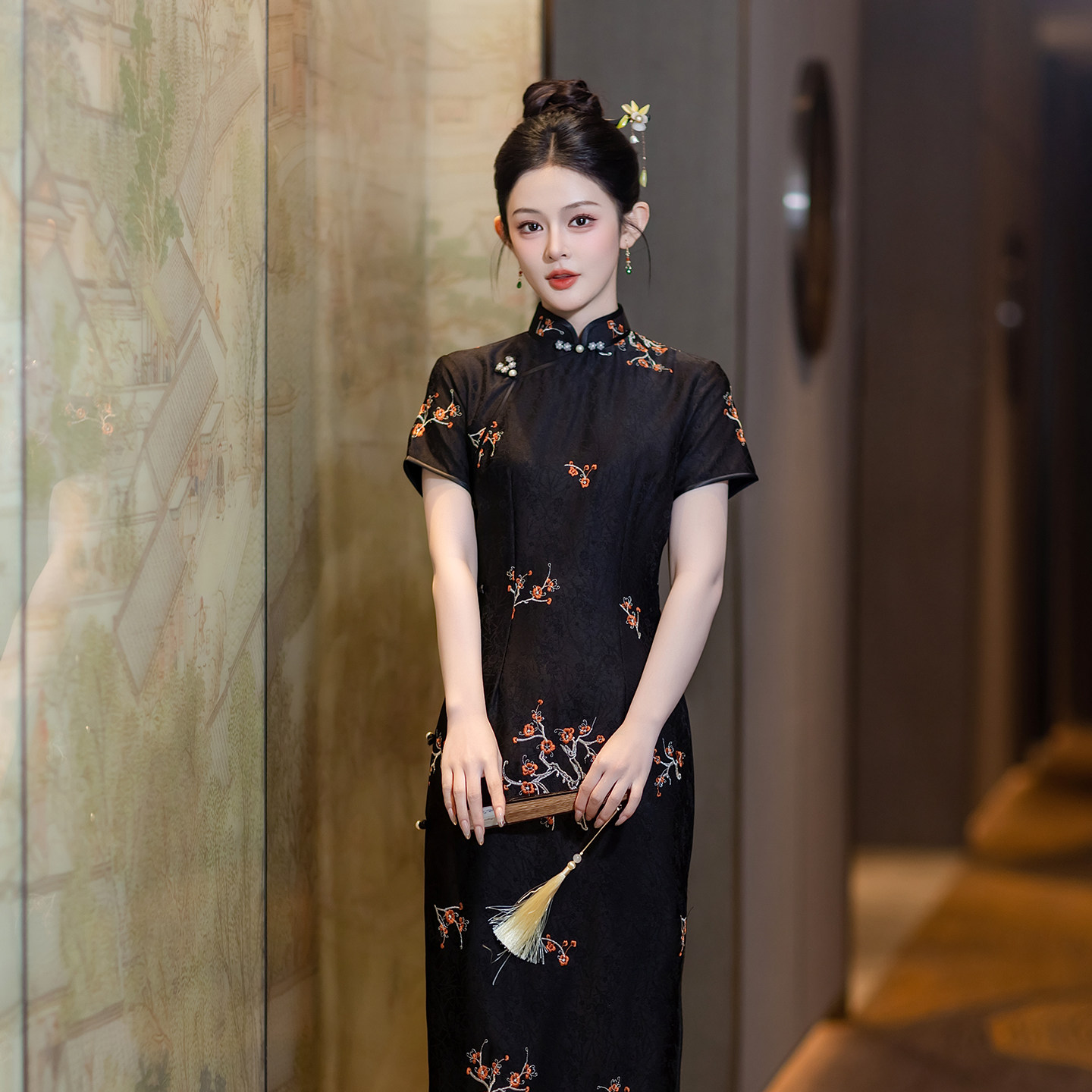 旗袍2025新款女士新中式改良黑色