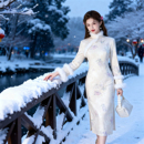 加绒加厚保暖修身 新中式 年轻款 旗袍女冬装 日常高级感淑女气质 长袖