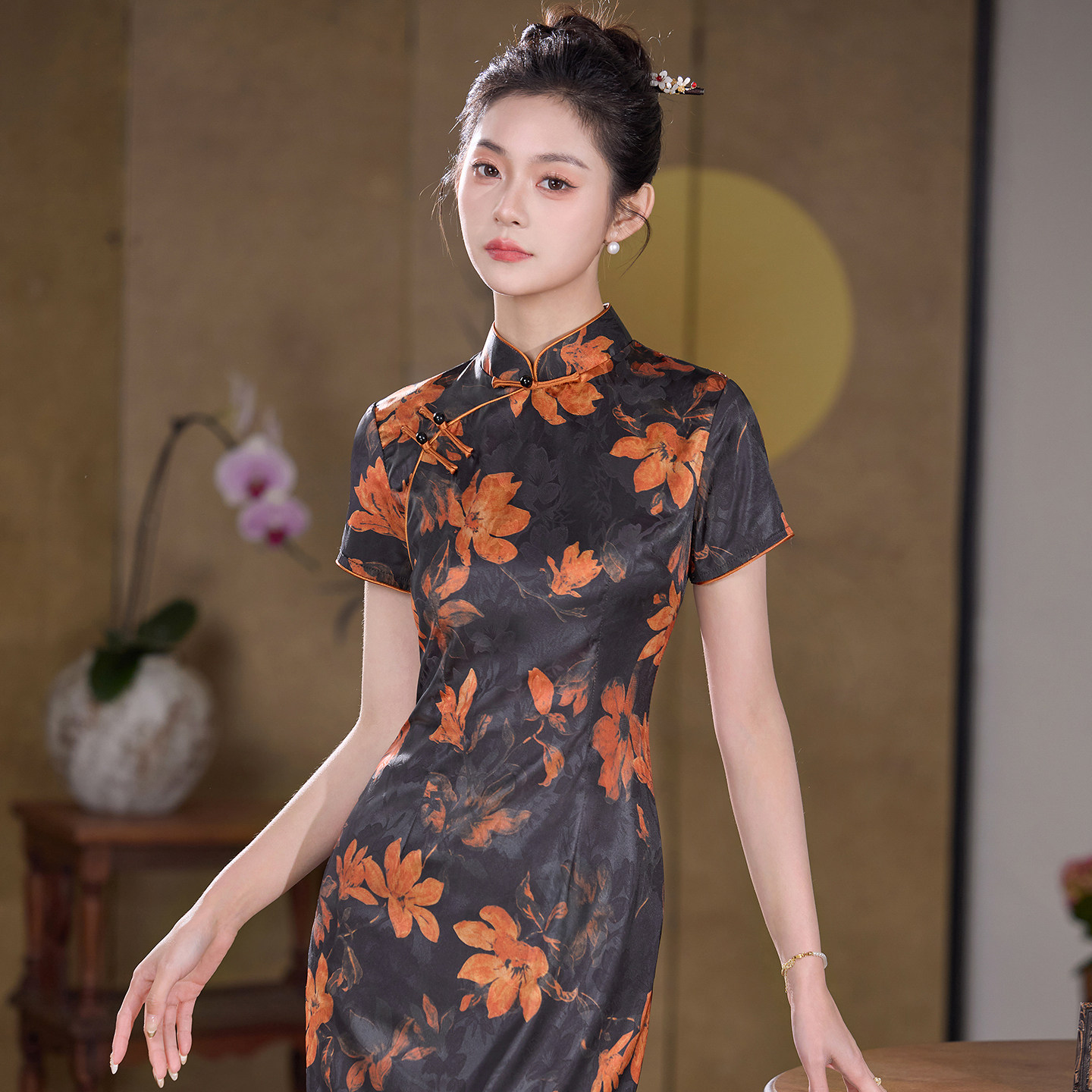 旗袍长款连衣裙女装中老年妈妈