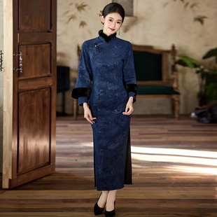 冬季改良旗袍2025新款蓝色复古显白高端气质显瘦加绒长袖女年轻款