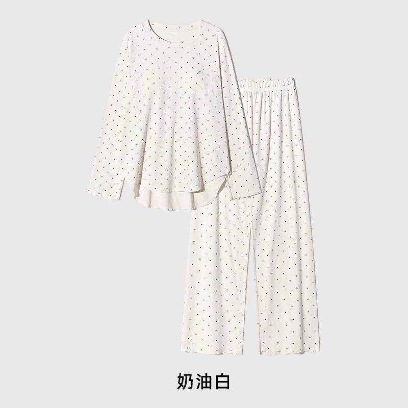 德绒秋冬款女长袖带胸垫睡衣