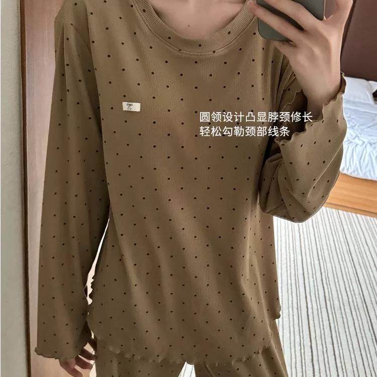 韩版简约圆点德绒薄绒睡衣套装