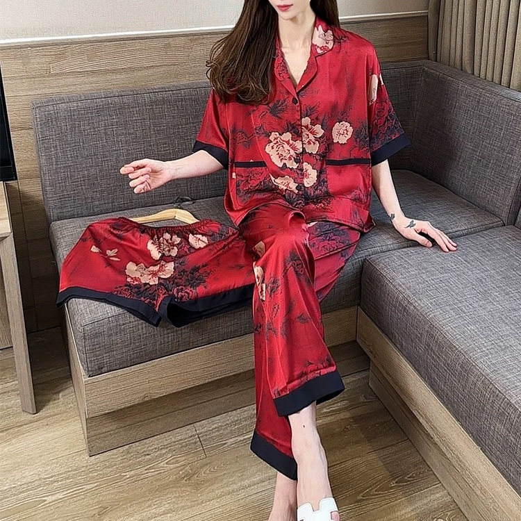 睡衣女夏季2025新款短袖短裤长裤