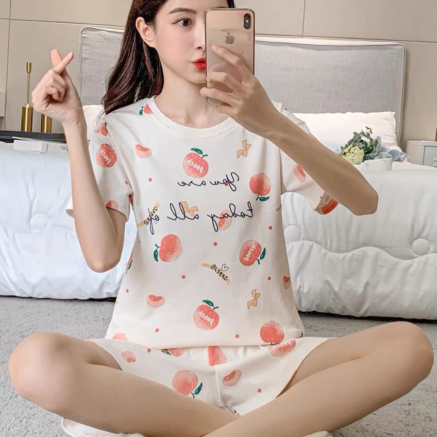 睡衣女夏季大码可爱两件套家居服