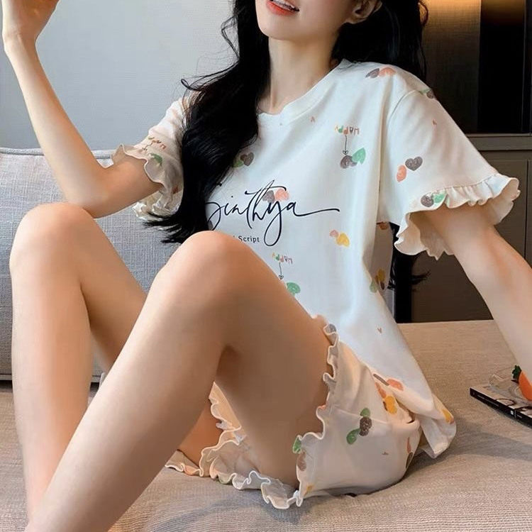可爱睡衣女士夏季大码甜美家居服
