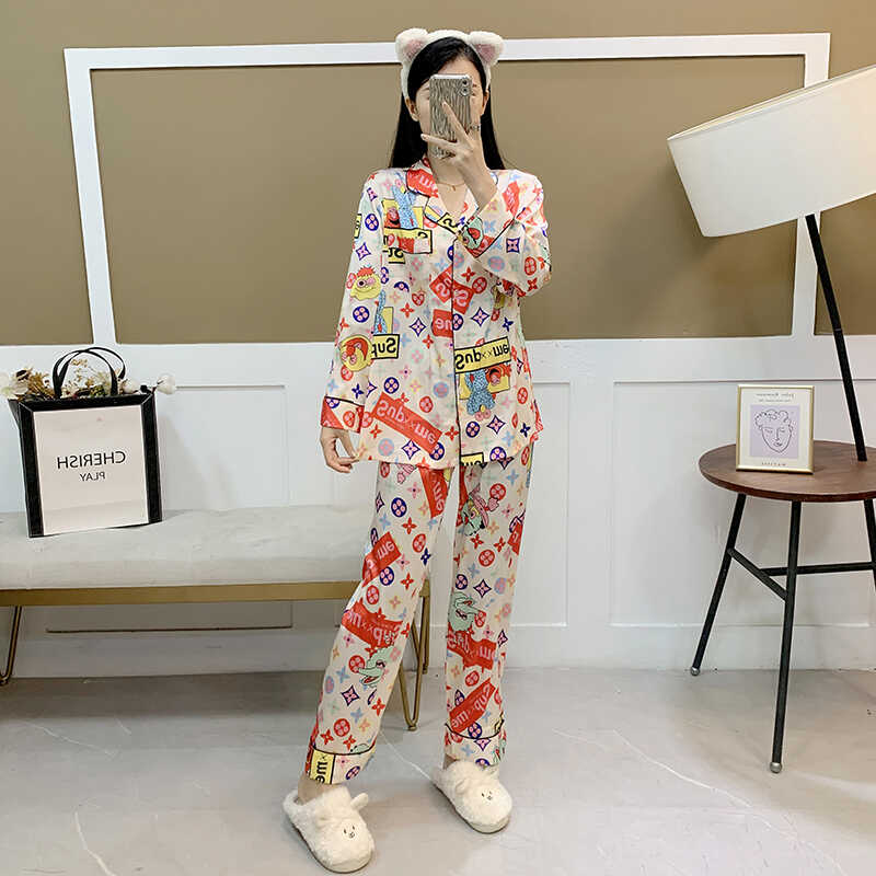 微胖睡衣女春秋新款韩版家居服