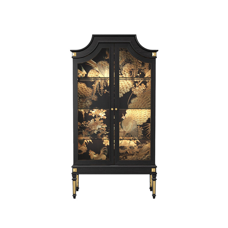 H.CLUB玻璃经典柜实木新古典双门陈列柜客厅展示柜堆丝叠印工艺