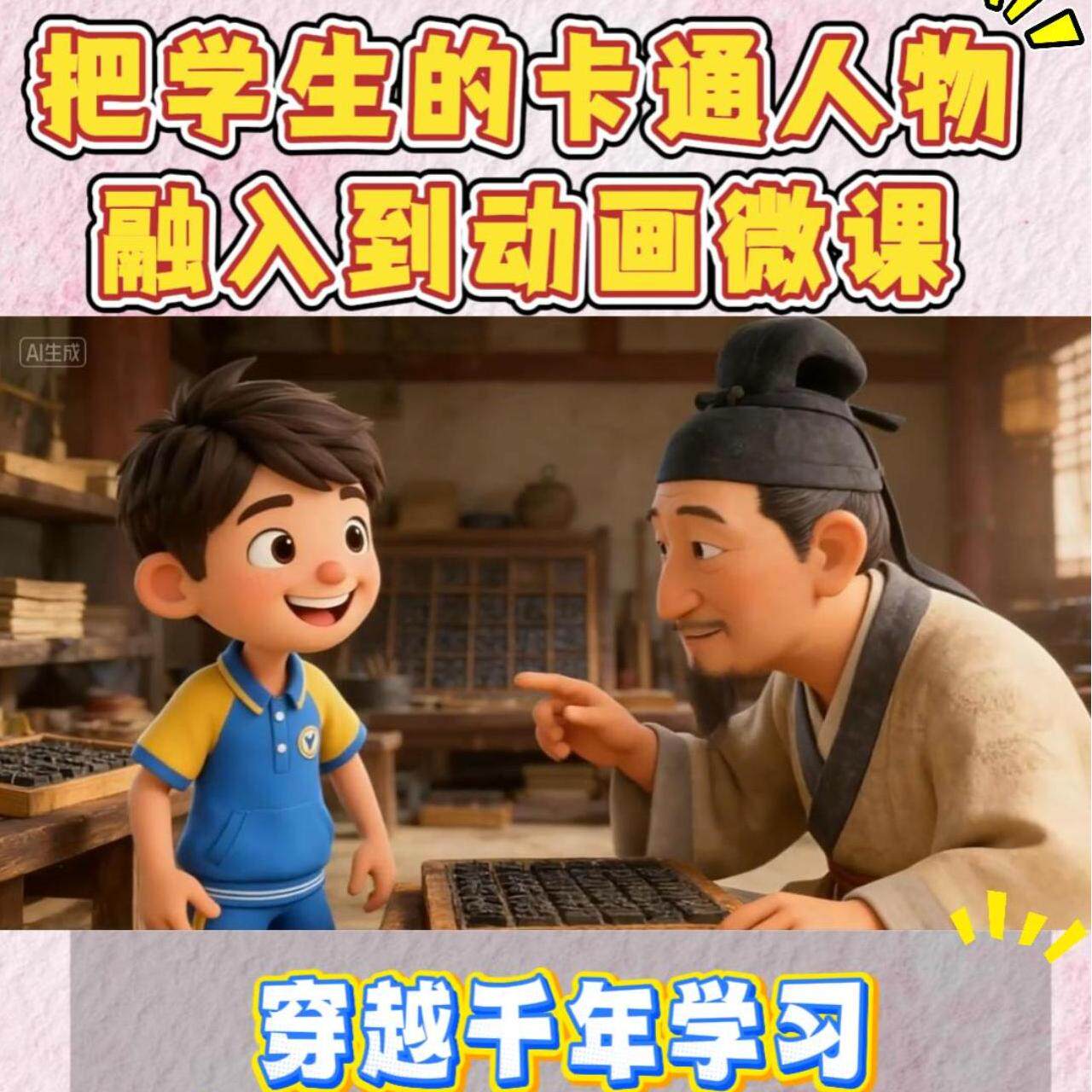 动画微课卡通人物融入穿越千年一对一定制专业AI人工智能教育