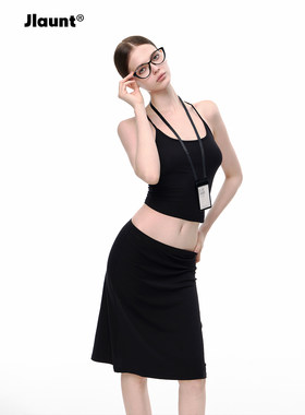 JLAUNT莫代尔黑色吊带背心女修身