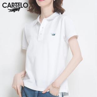 运动翻领休闲上衣潮 卡帝乐鳄鱼POLO衫 女短袖 t恤夏季 纯棉宽松薄款