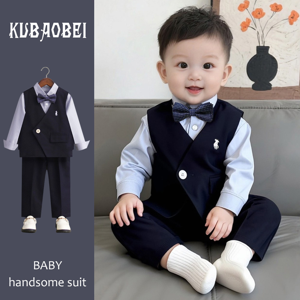 周岁男宝宝礼服春帅气儿童小西装马甲套装生日花童男童主持人西服