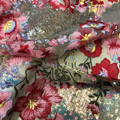 法国秀场满幅亮片刺绣水溶蕾丝连衣裙面料进口DIY时装礼服装布料