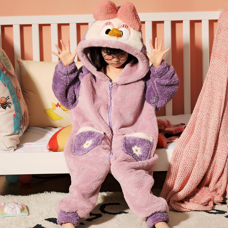 儿童连体睡衣女童秋冬季法兰绒加厚公主宝宝保暖连体裤女孩家居服