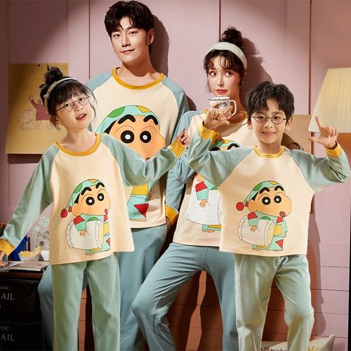 Пижама, хлопковый демисезонный детский мультяшный лонгслив, комплект, семейный стиль