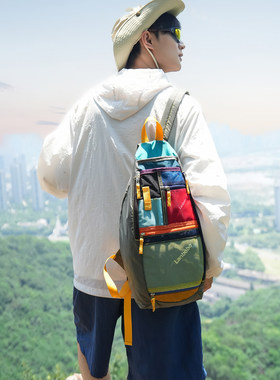 撞色拼接轻便双肩包女日系彩色户外登山小包休闲通勤出游迷你背包
