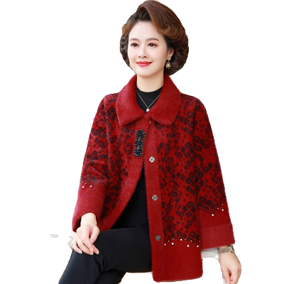 妈妈秋冬装水貂绒外套中老年女装