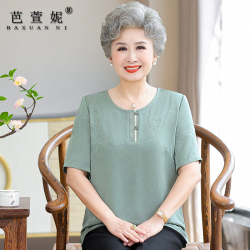 中老年女装夏装短袖宽松大码T恤