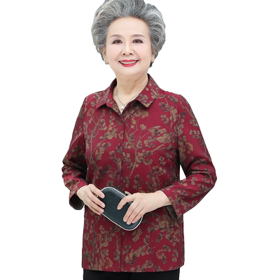 中老年人女春秋长袖衬衫薄款外套