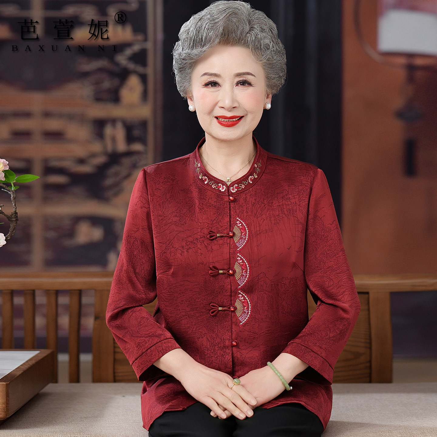 婚宴老年人夏装上衣女奶奶春装衬衫妈妈薄款唐装衬衣老人喜庆衣服